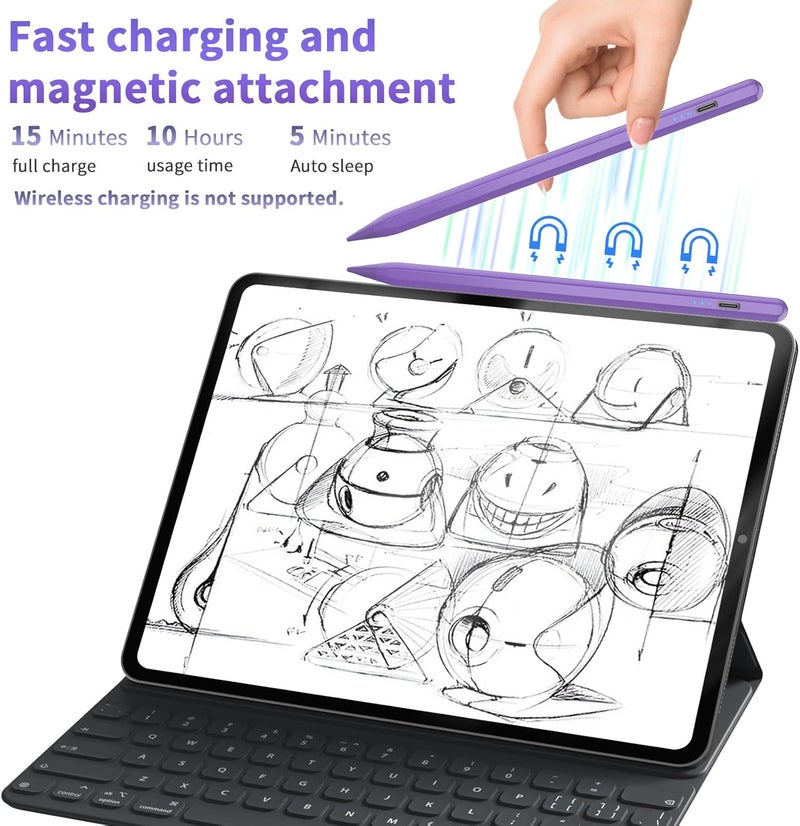 HZD Stylus Pen for iPad 2025-2018 Faster Charge Apple Pencil with Tilt Sensitivity & Palm Rejection & Magnetic Compatible iPad 11/10/9/8/7/6, Pad Air 3/4/5, Pro 12.9"/11", Mini 6/5, M2/M4 Purple - Image 2